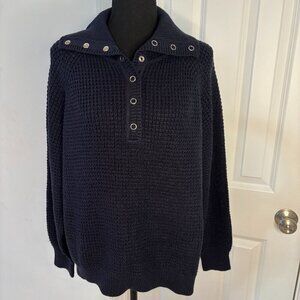 RDI Snap Placket Navy Blue Pullover Cotton Blend Sweater - Size M - NWT